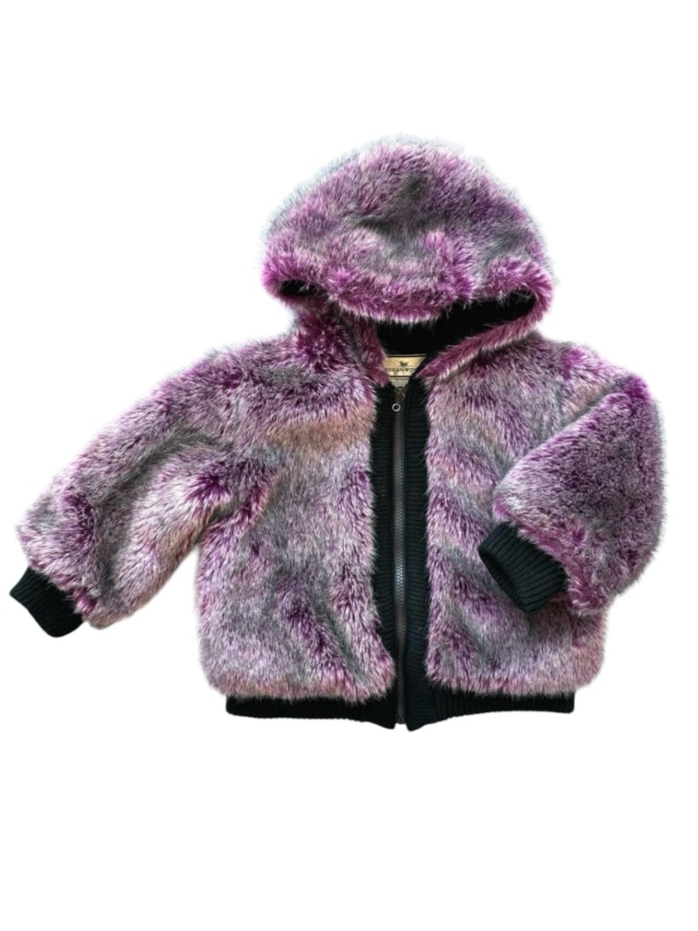 American Widgeon Faux Fur Hooded Fleece Lined Zip Bomber Coat Purple Black 4T